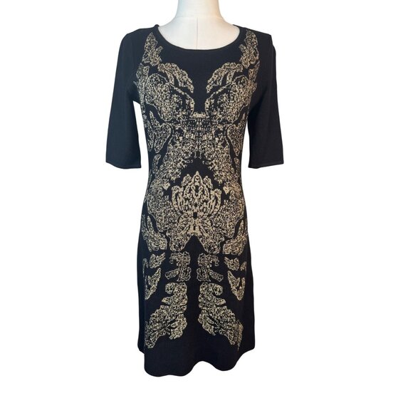 Barneys New York Small Black & Gold Metallic Knit Sweater Dress - Picture 1 of 13
